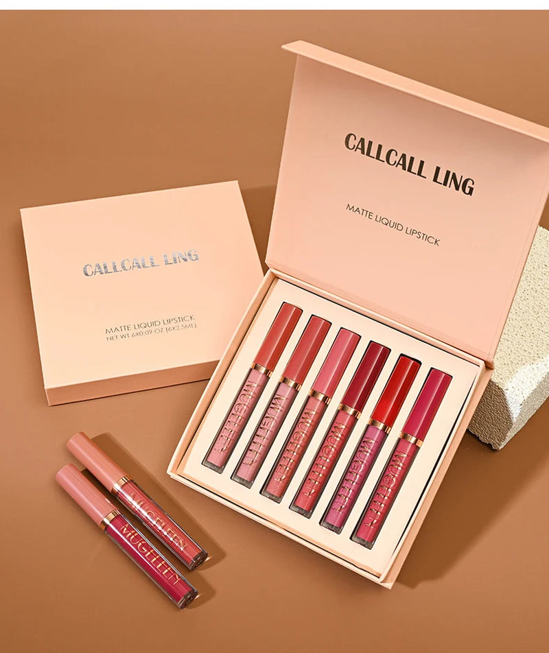 CALLCALL LING Transfer-Proof Velvet Matte Liquid Lipstick Set - 6-Piece Set , Long-Lasting Non-Smudge