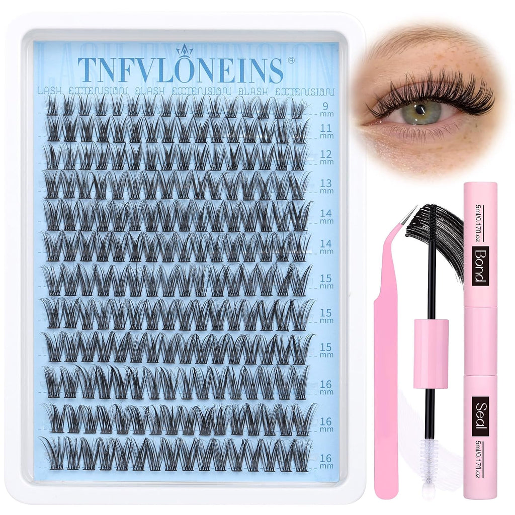 Wispy Lash Clusters Kit Natural Eyelash Extension Kit C Curl Lash Extension Kit Waterproof Individual Lashes Clusters DIY Cluster Eyelash Extensions Soft Eyelash Clusters Kit,Bond and Seal