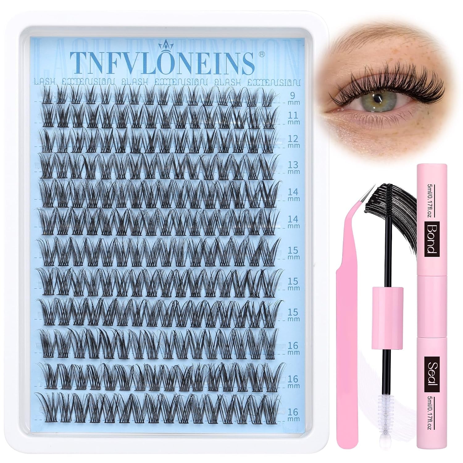 Wispy Lash Clusters Kit Natural Eyelash Extension Kit C Curl Lash Extension Kit Waterproof Individual Lashes Clusters DIY Cluster Eyelash Extensions Soft Eyelash Clusters Kit,Bond and Seal
