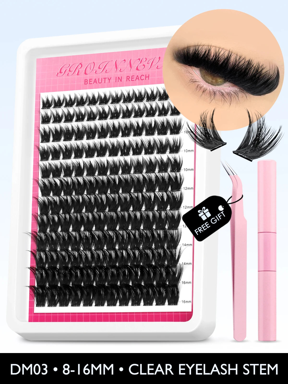 Lash Clusters Kit Fluffy Individual Lashes C Curl Cluster Eyelash Extensions 10-18Mm DIY Lash Extension Kit Lash Bond and Seal