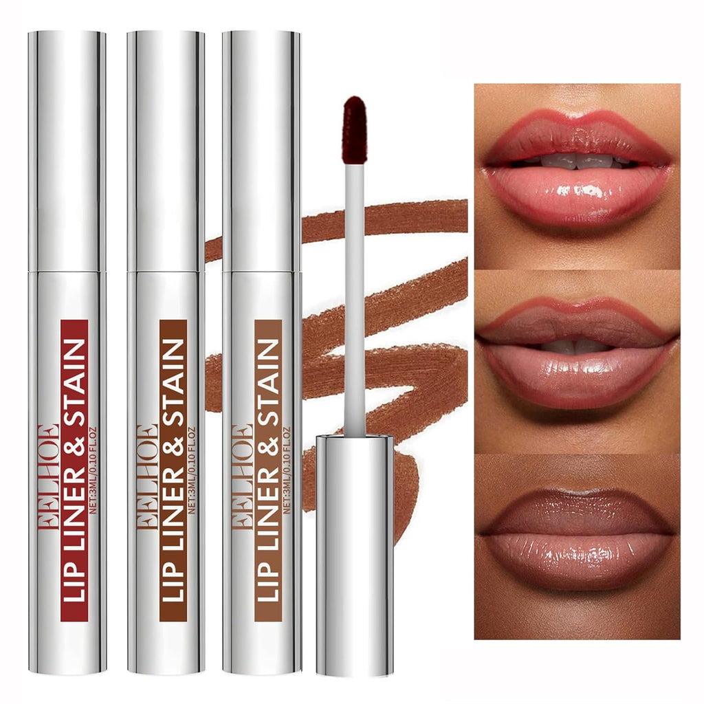 Peel off Lip Stain Tattoo Set, 3 Colors Peel off Lip Liner, Removable Lip Liner Set, Matte Finish Waterproof Lip Liner Pencil, Transfer-Proof Peel off Lip (3Colors/Set, B)
