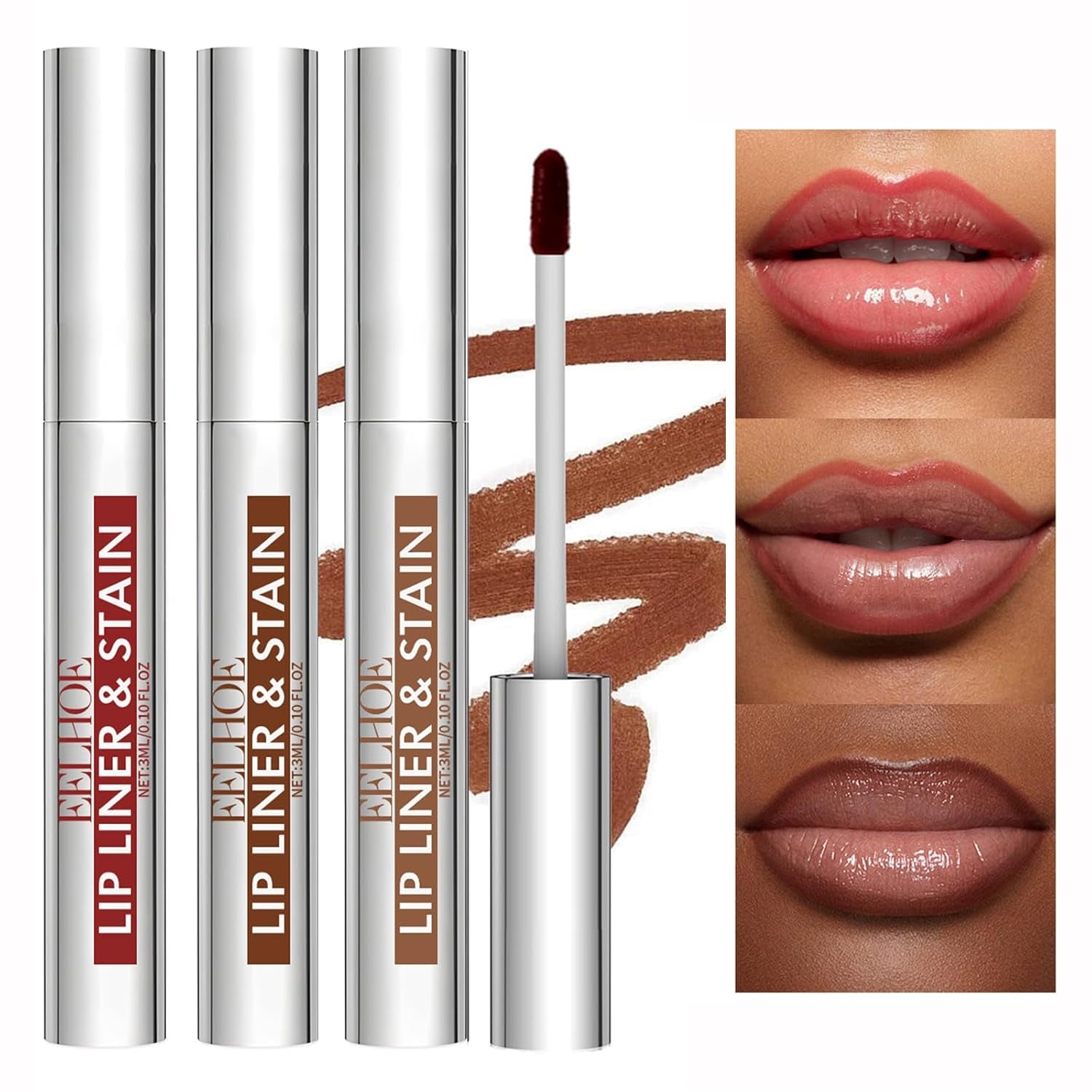 Peel off Lip Stain Tattoo Set, 3 Colors Peel off Lip Liner, Removable Lip Liner Set, Matte Finish Waterproof Lip Liner Pencil, Transfer-Proof Peel off Lip (3Colors/Set, B)