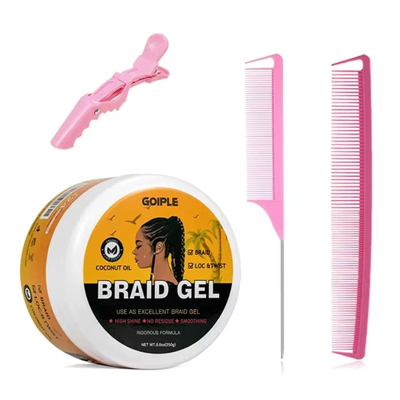 GOIPLE 16Oz Strong Hold Lock and Twist Tames Frizz & Edge Braiding Gel for African Hair High Shine Braids Weaving Styling Pomade
