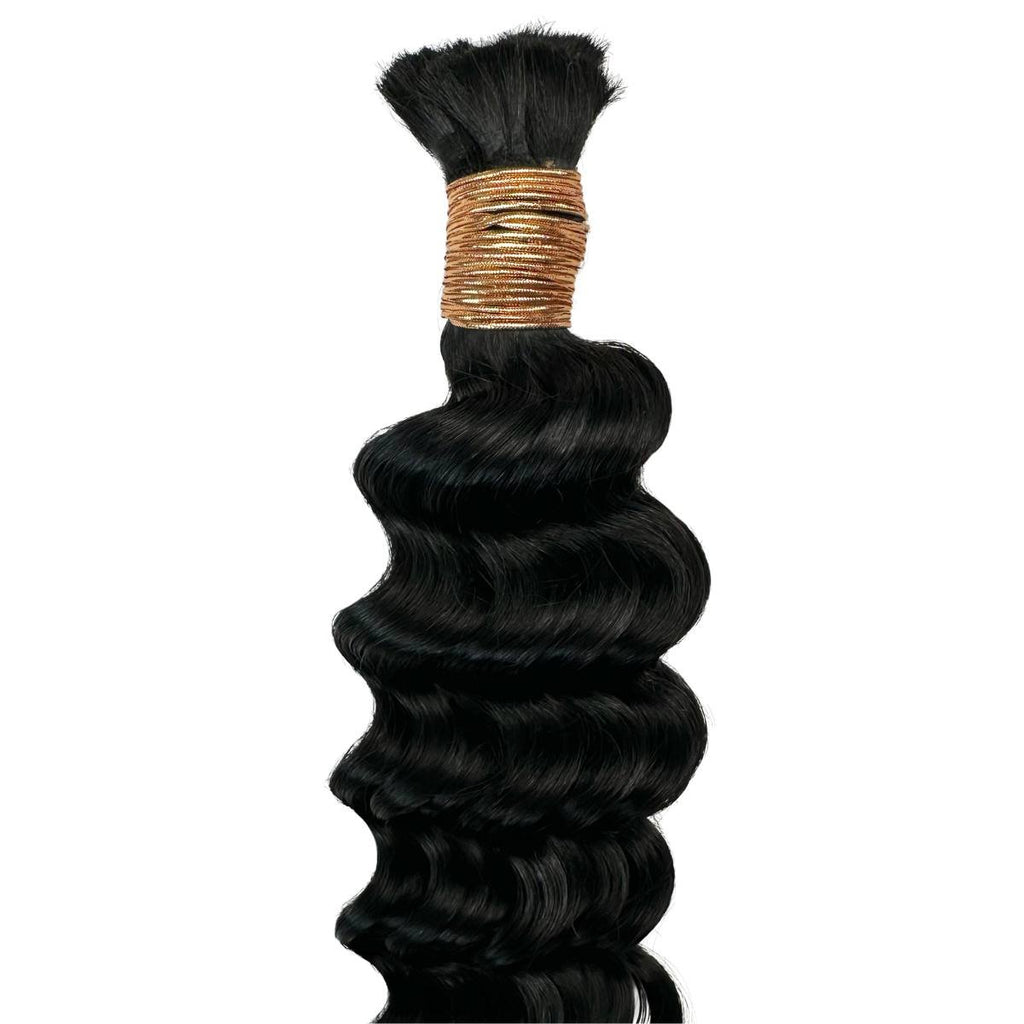 Jet Black Deep Wave Bulk Human Braiding Hair