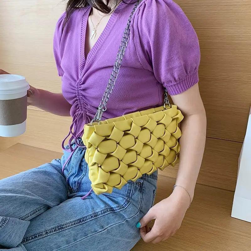 Luxury Designer Leather Crossbody Bag – Metal Chain Shoulder Purse