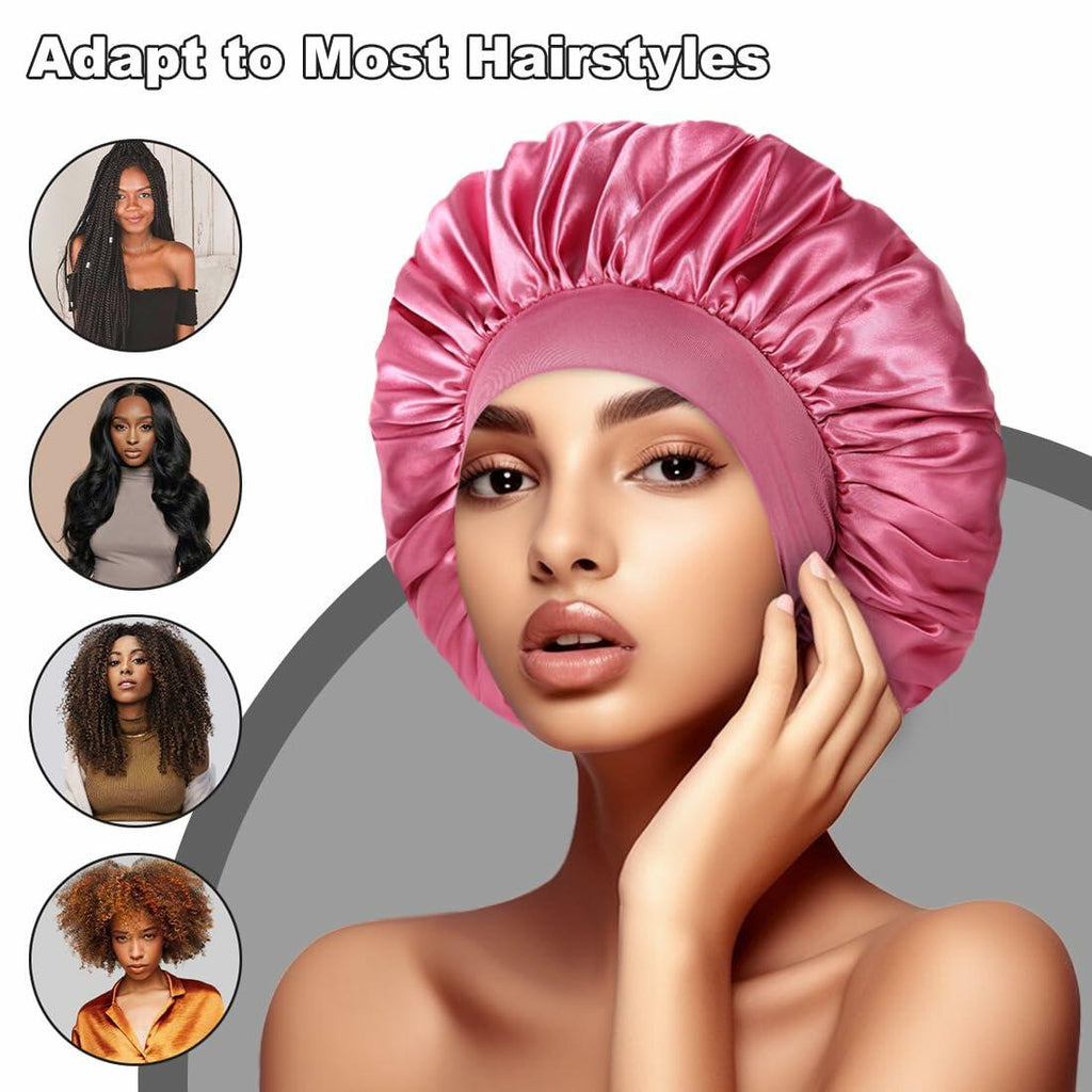 Satin Bonnet 2 Pack – Black, Peacock Blue & Pink
