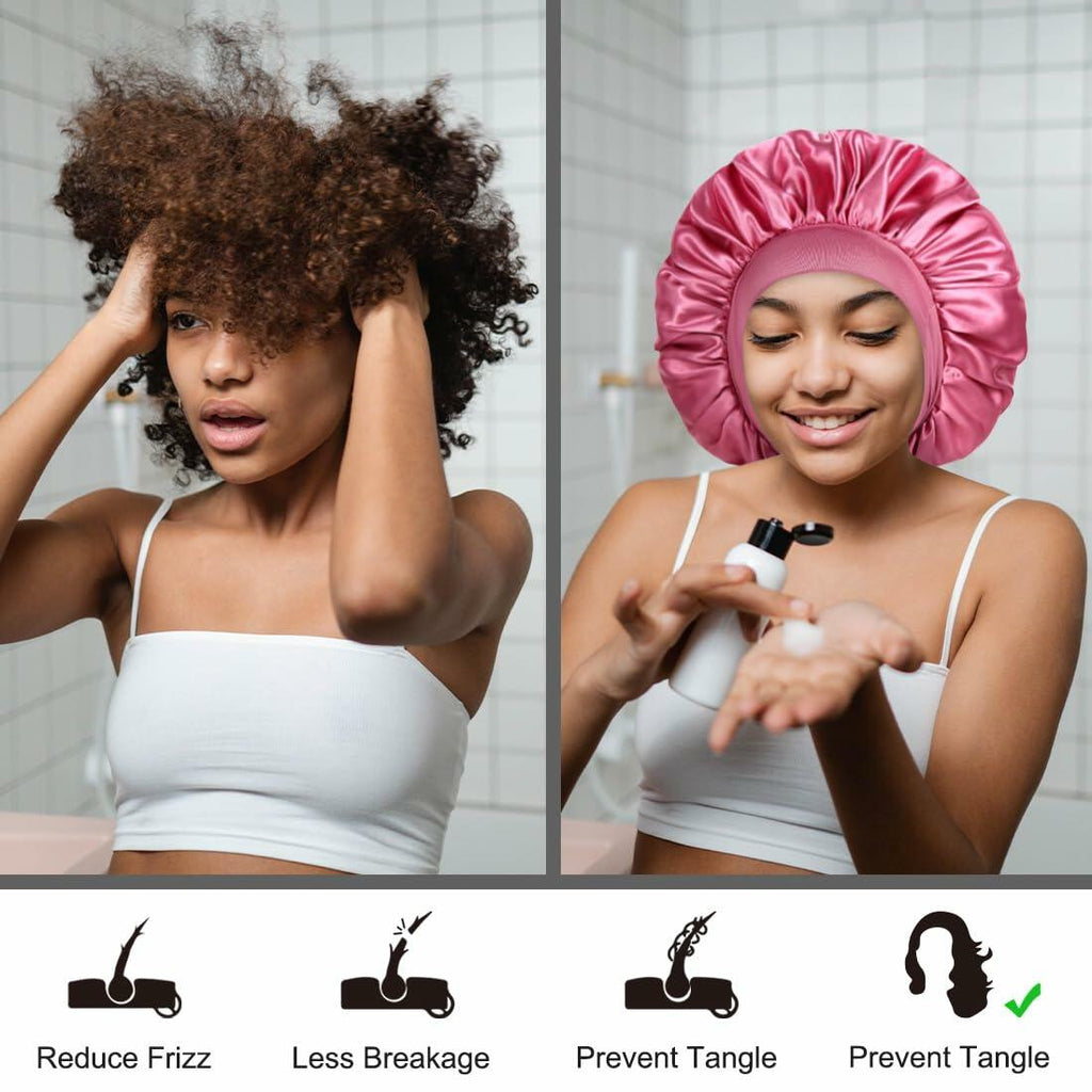 Satin Bonnet 2 Pack – Black, Peacock Blue & Pink