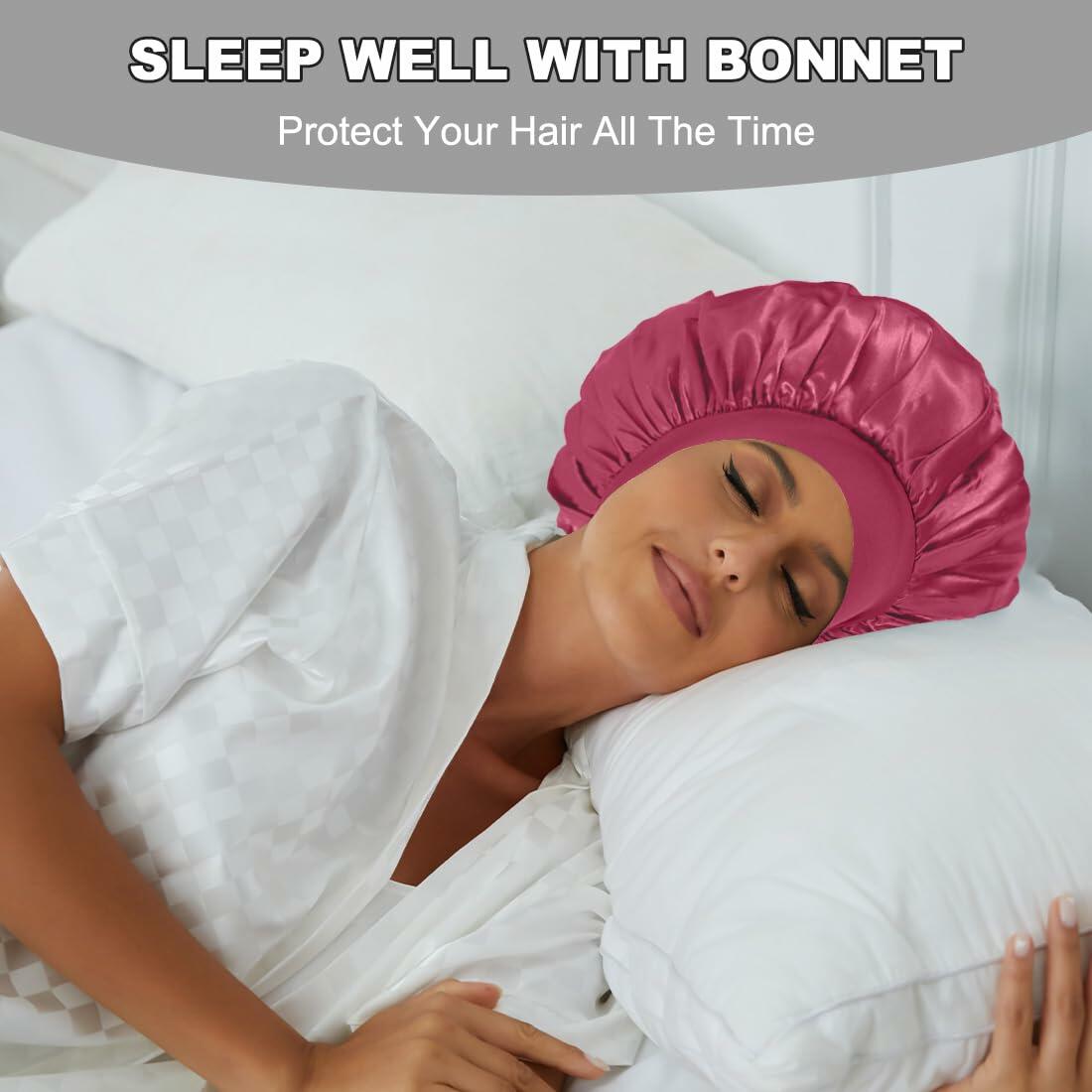 Satin Bonnet 2 Pack – Black, Peacock Blue & Pink