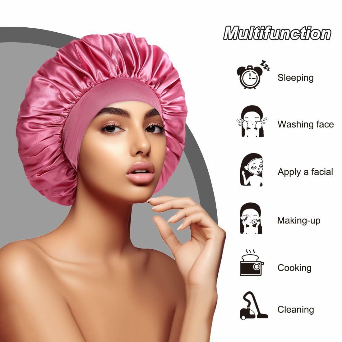 Satin Bonnet 2 Pack – Black, Peacock Blue & Pink